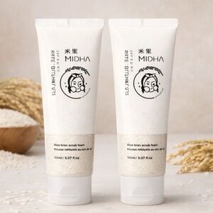 Lot 2 MIDHA Rice Bran Scrub Foam Vegan Exfoliating Cleanser 150ml K-Beauty